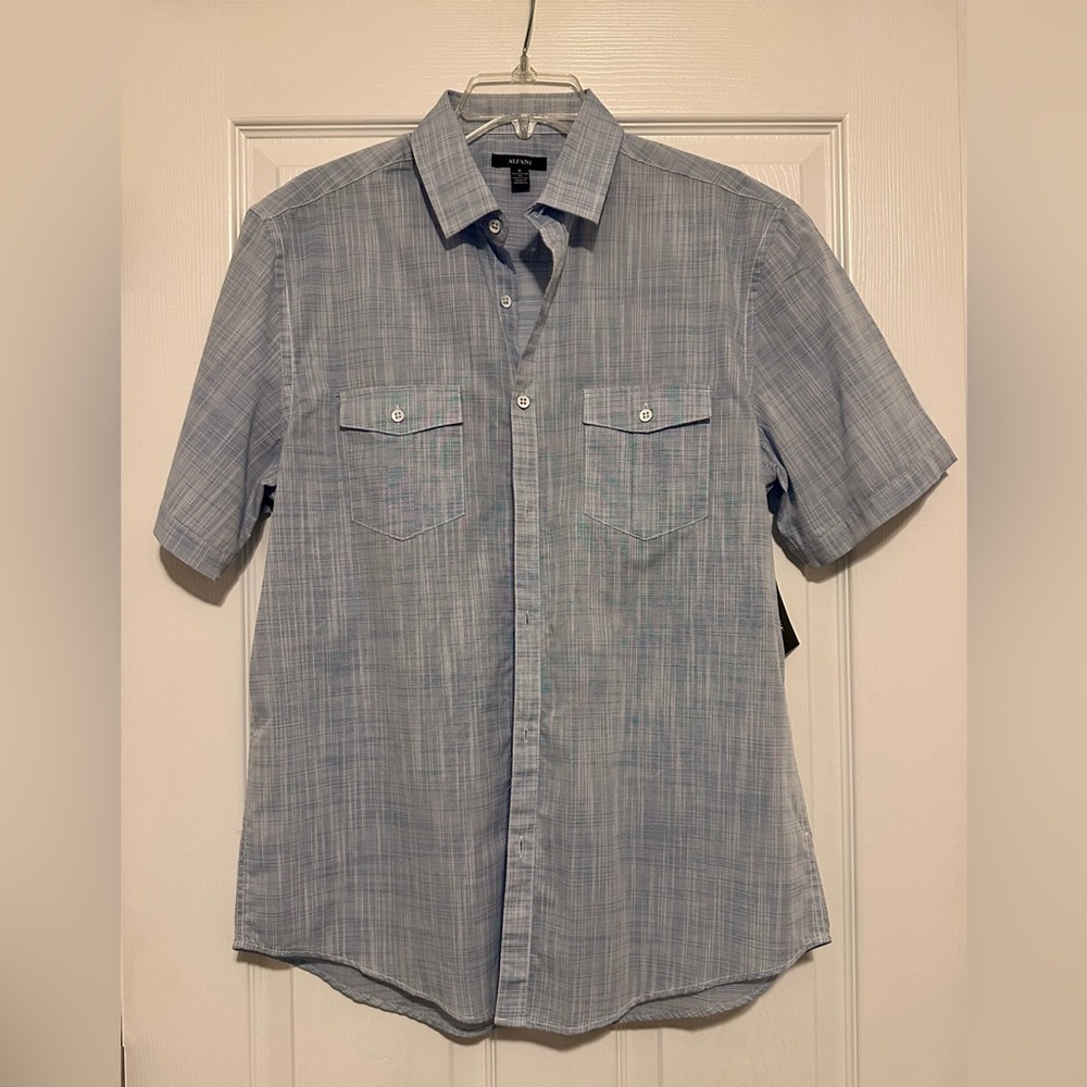 Alfani Men's Light Blue Plaid Casual Button Down Shirt
